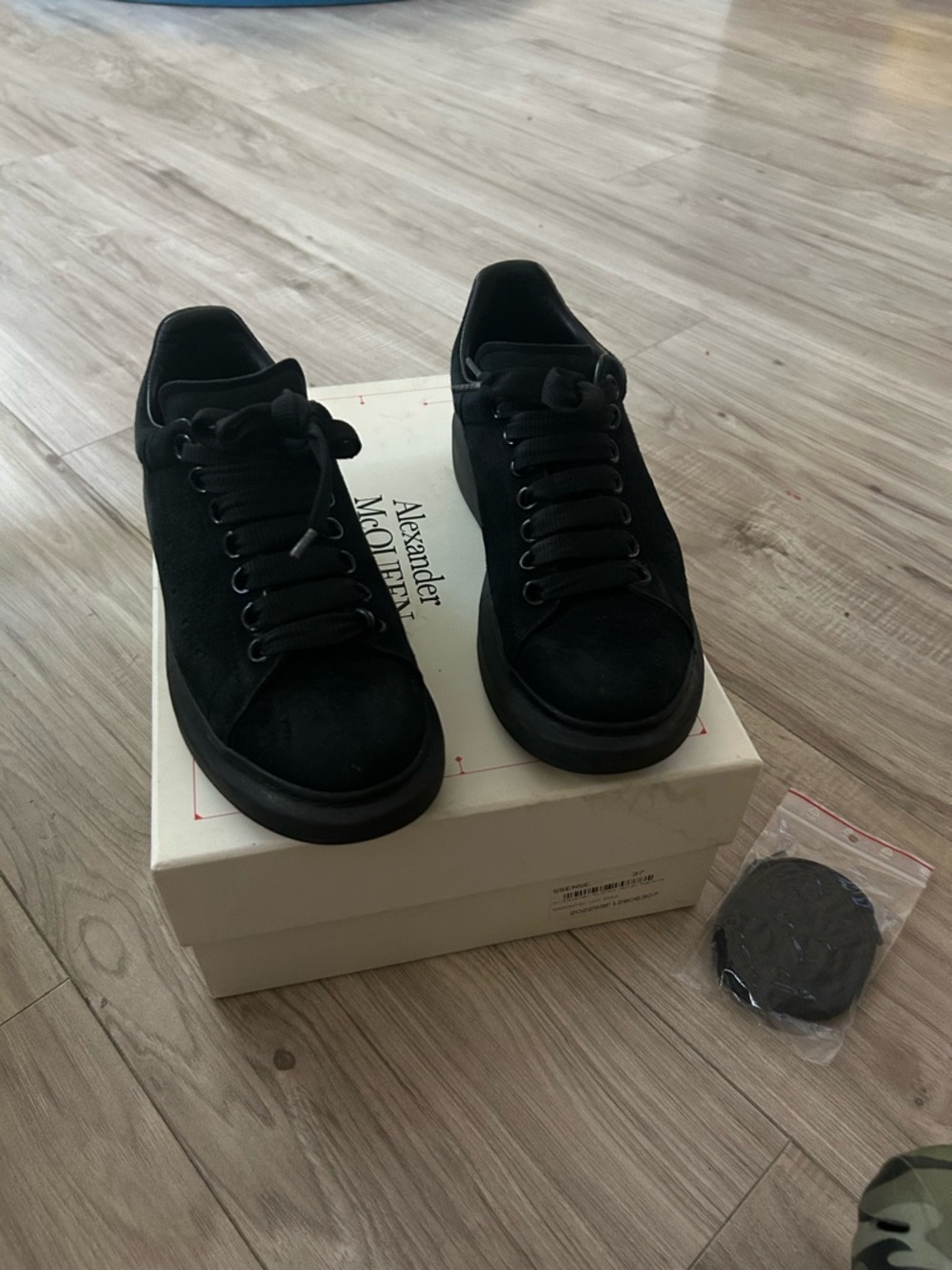 Alexander McQueen Black Suede Low-Top Sneakers with Thick Sole
